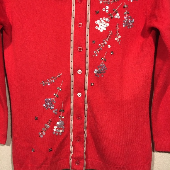 BCBG Max Azria Pink Floral Sequin Cardigan M - Picture 6 of 9